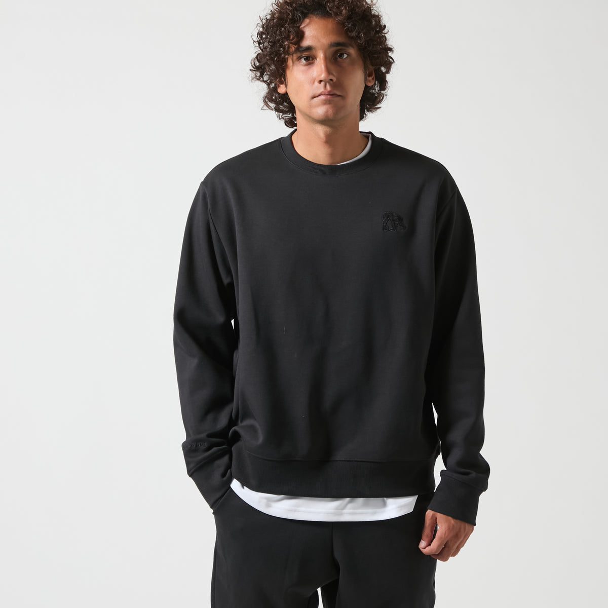 Double Face Sweat Chenille Patch Crew Neck