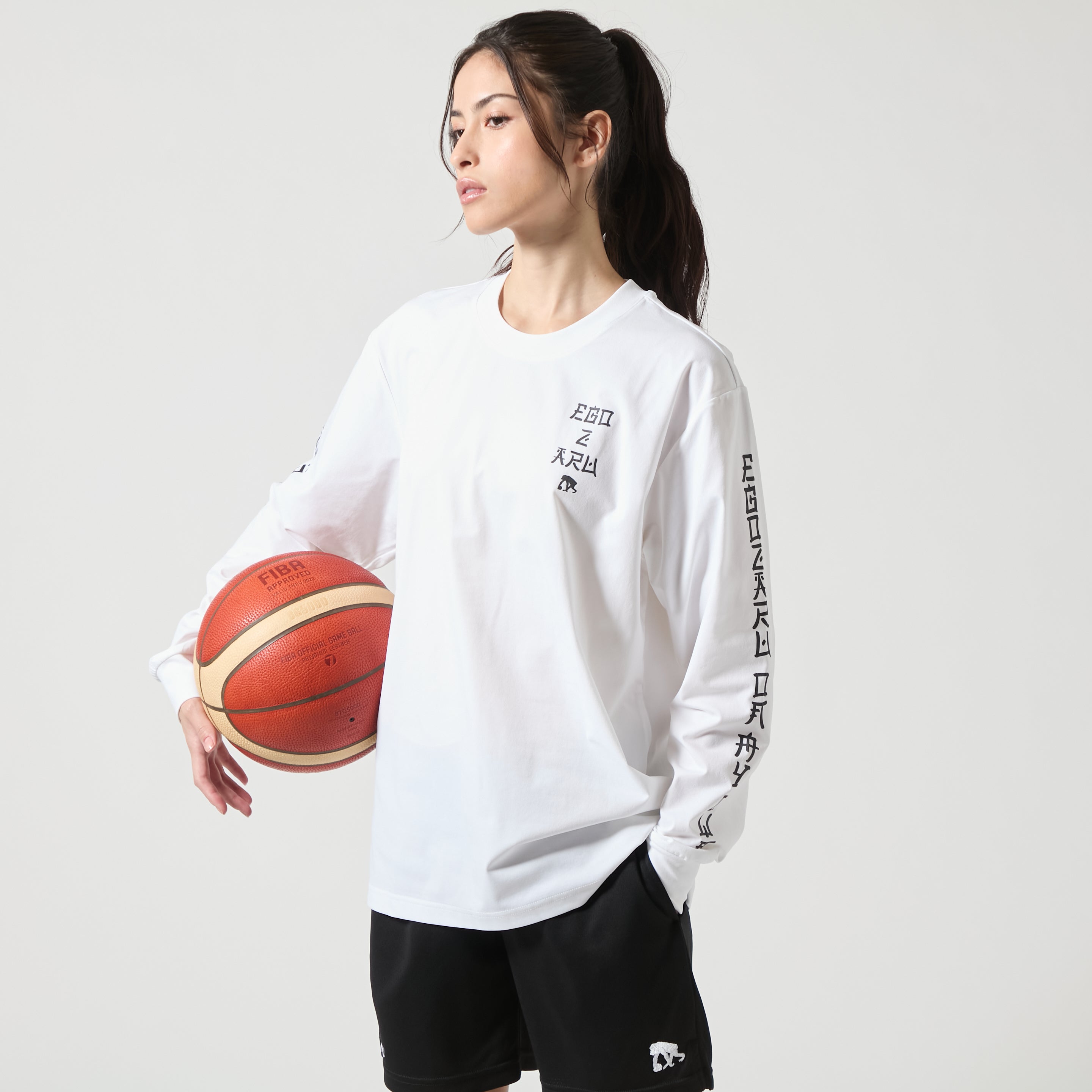 BIGシルエット オリエンタルスリーブロゴ ロングスリーブTシャツ