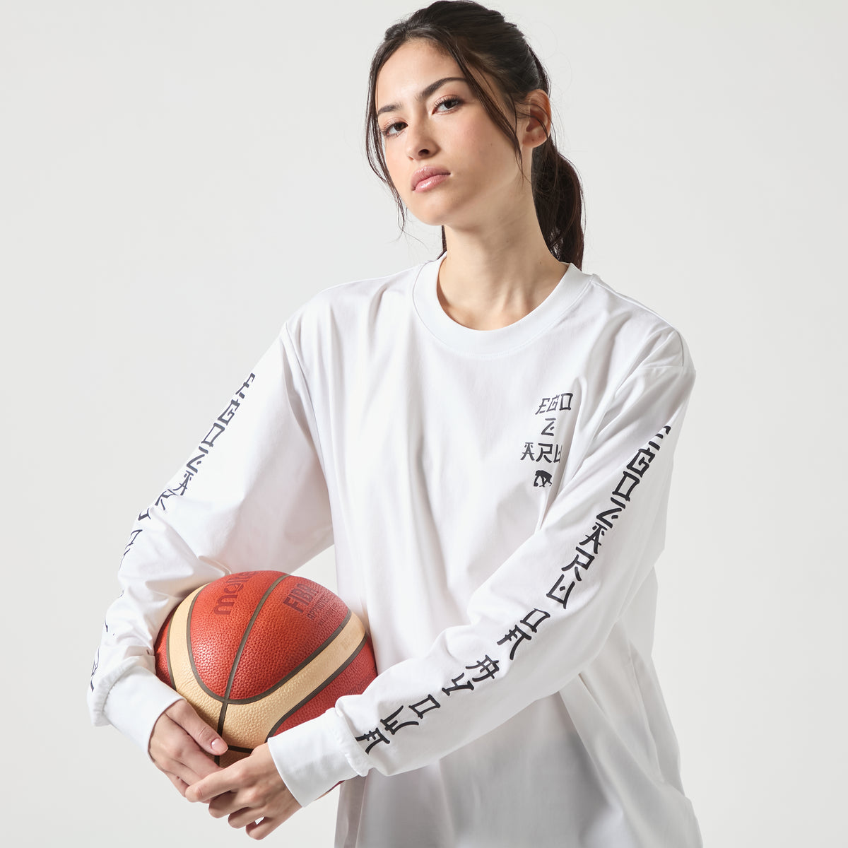 BIG silhouette Oriental sleeve logo Long sleeve T-shirt