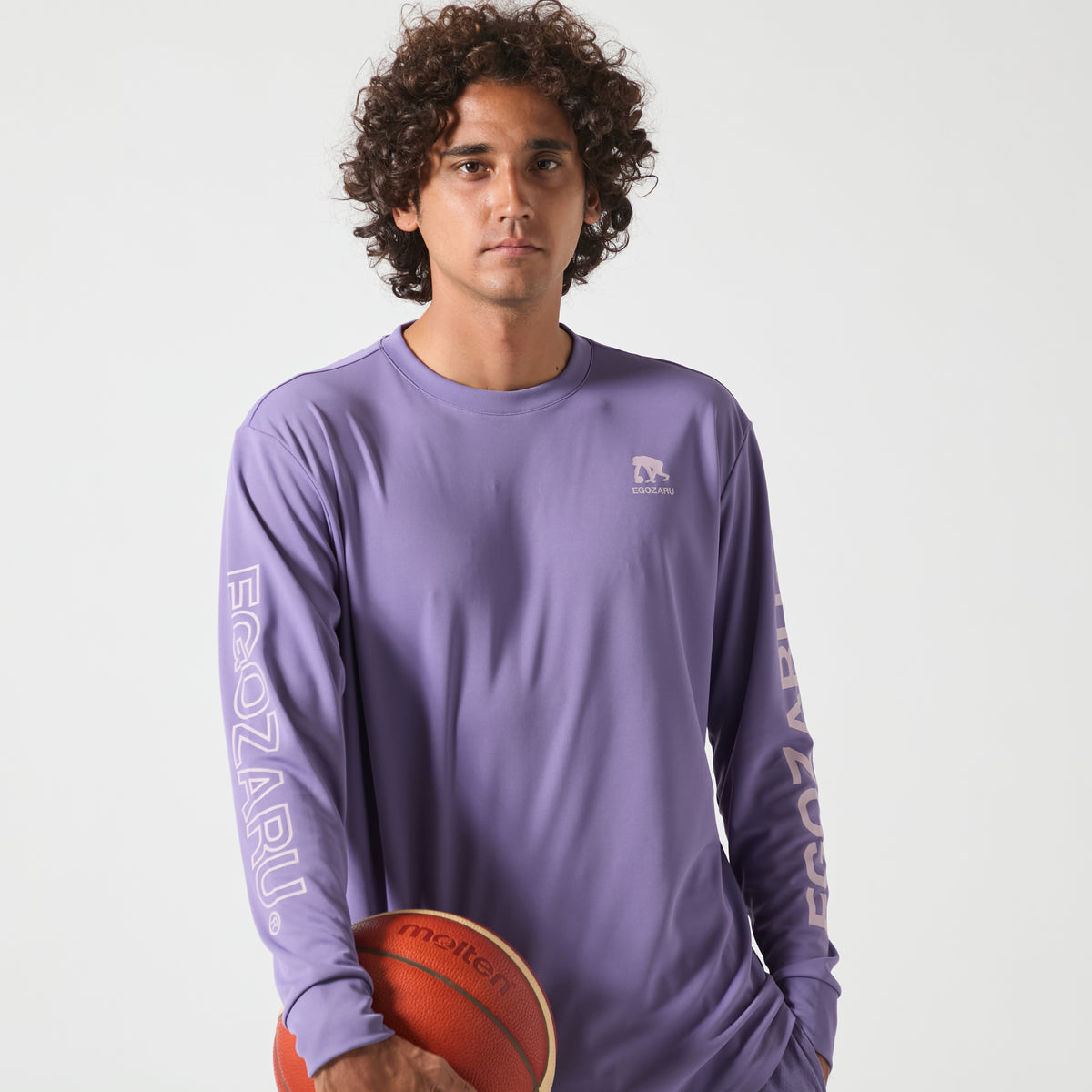 One-sided line sleeve logo long sleeve T-shirt