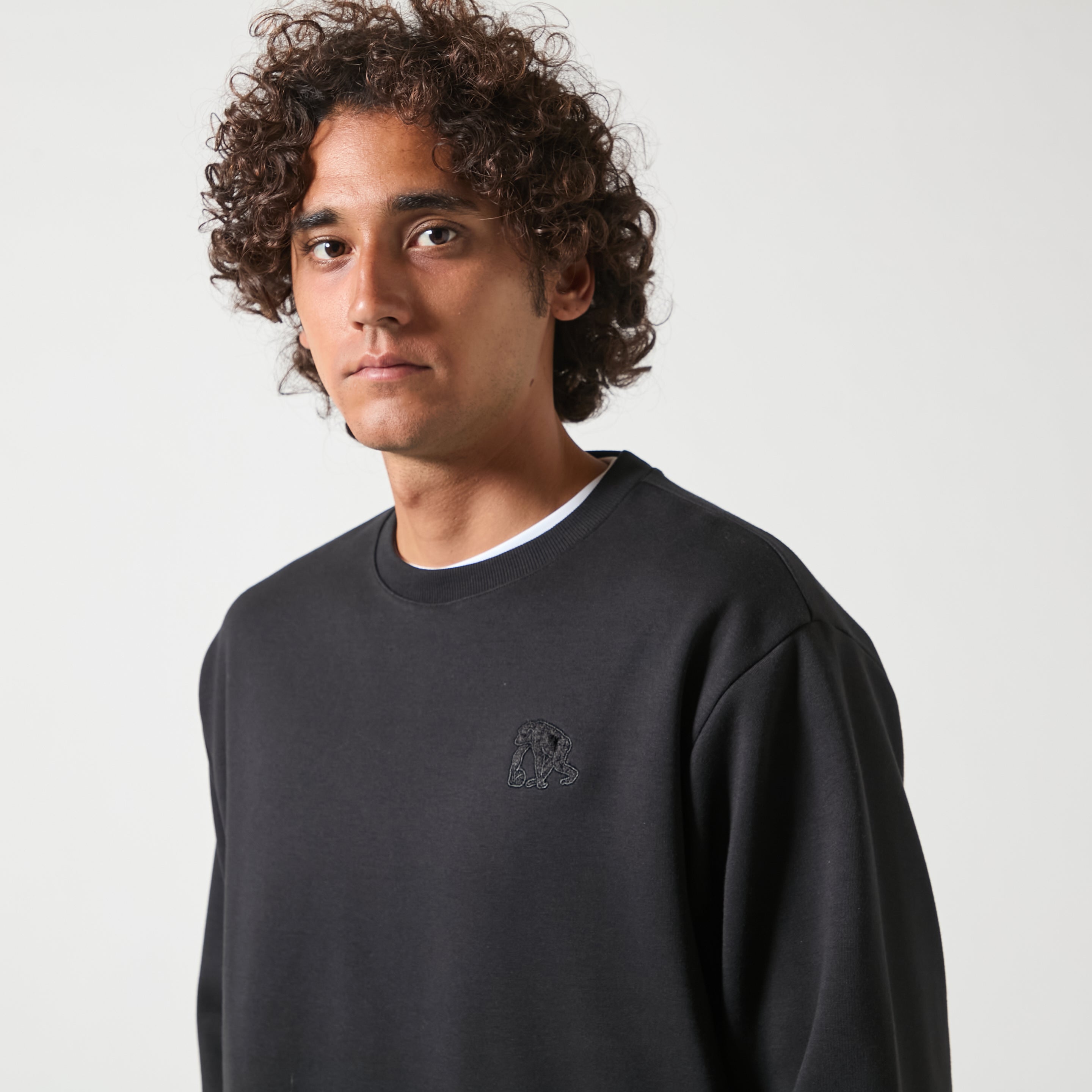 ダブルフェイス スウェット シェニールパッチ クルー ネック