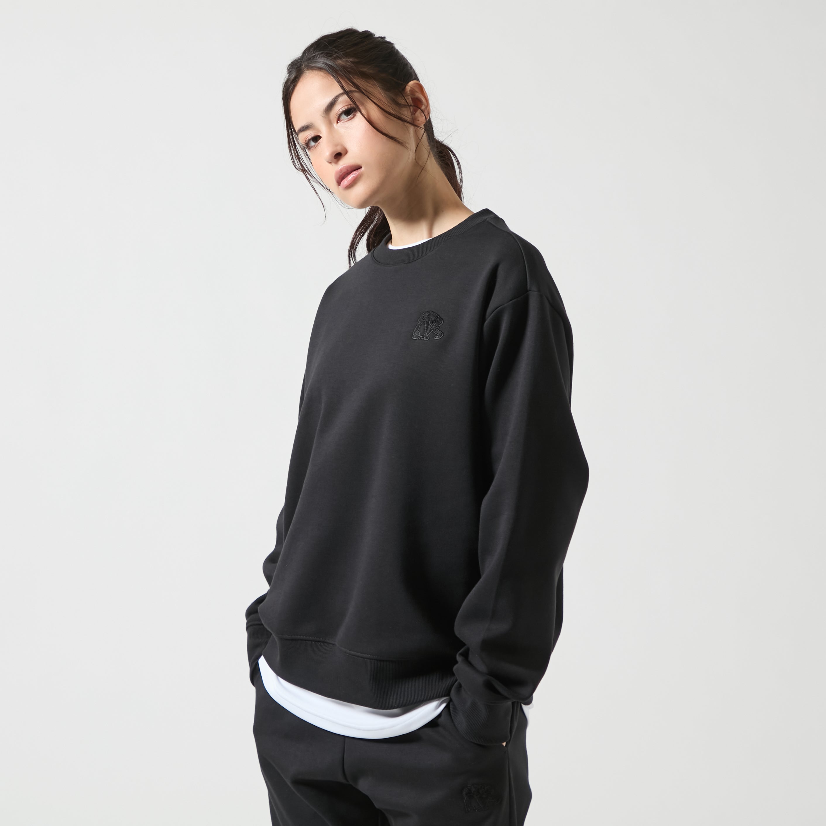 ダブルフェイス スウェット シェニールパッチ クルー ネック