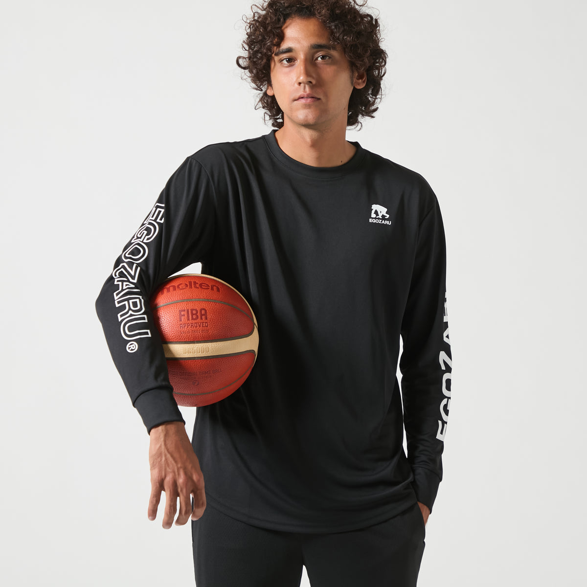 One-sided line sleeve logo long sleeve T-shirt