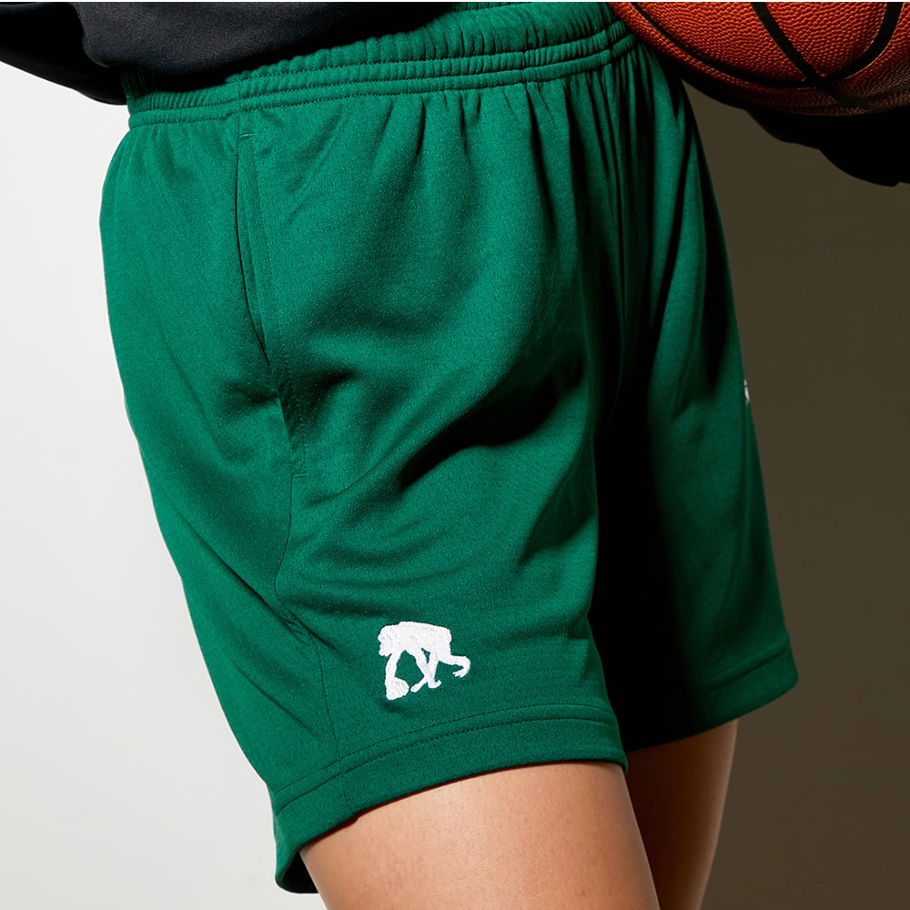 [Length on the knee] Cut -off solid mesh shorts