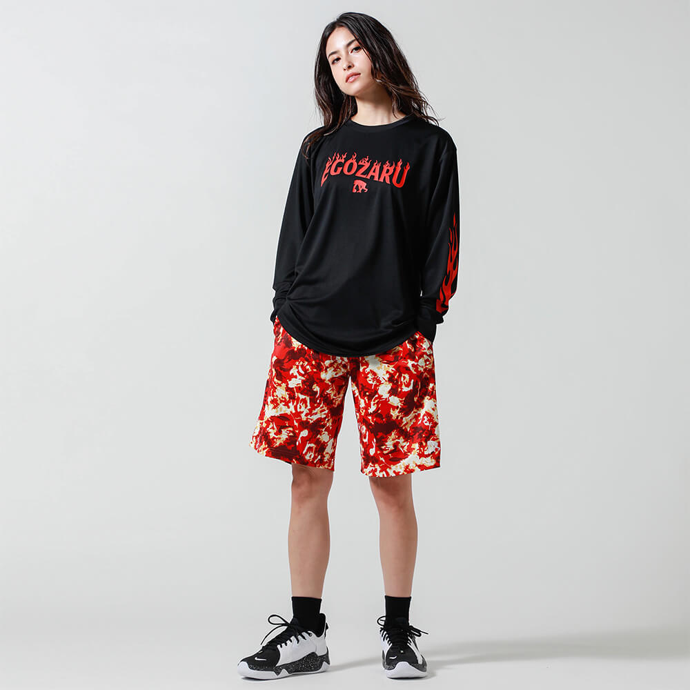 Flame sleeve print long T -shirt